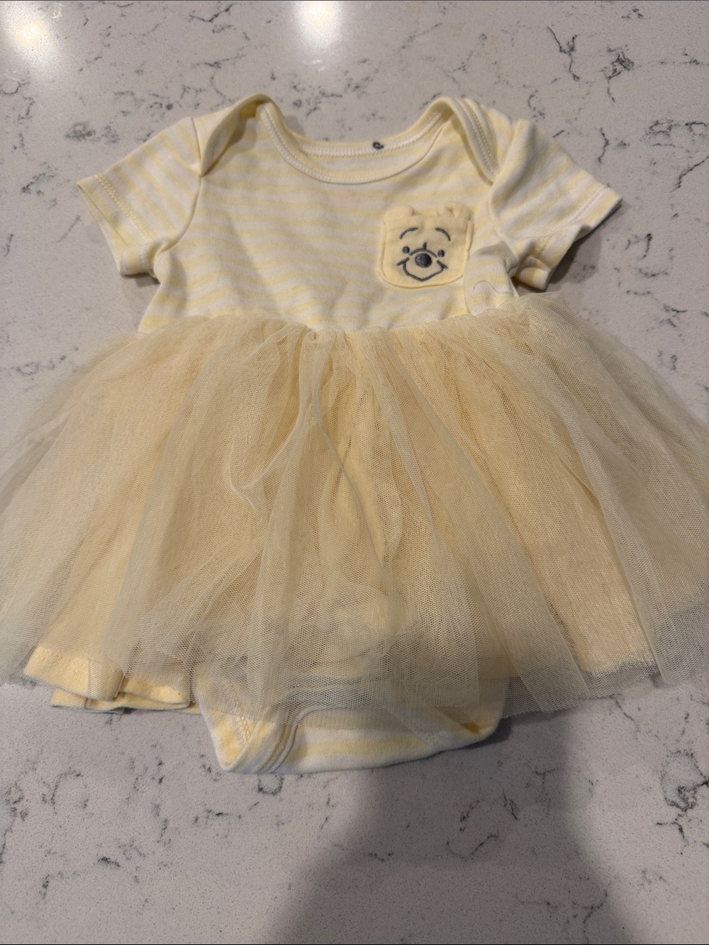 Disney Yellow Striped Tulle Bodysuit Dress with Pooh Bear Pocket